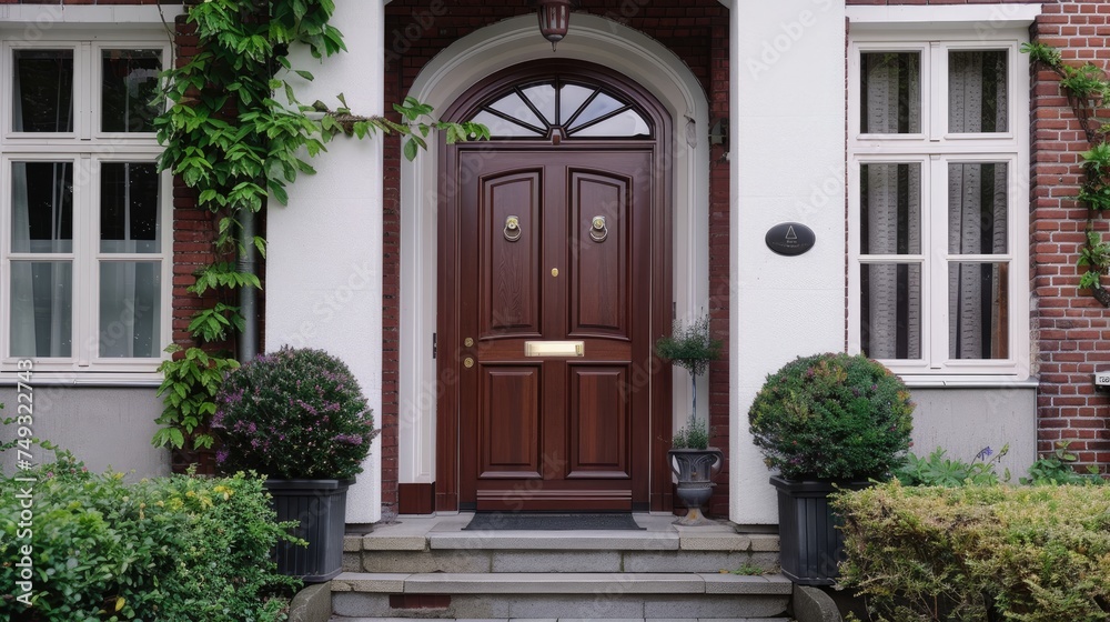 Premium entrance door with wood effect. Generative AI Premium entrance door with wood effect. Generative AI