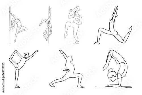 Set of hand-drawn fitness girls' collections and women's workout