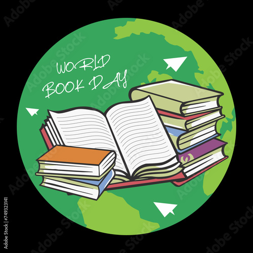 World book day, Designed to greeting or celebrate, Konsep hari bumi. Media campuran, Hari Buku Sedunia, tipografi tulisan tangan desain poster modern dengan buku terbuka photo