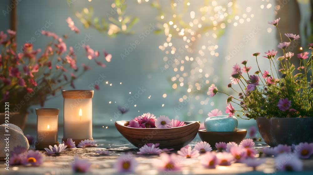 Serene Spa Ambiance with Flowers and Candles