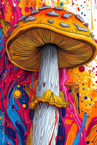 Psychedelic mushroom arty illustration colourful, generated with AI