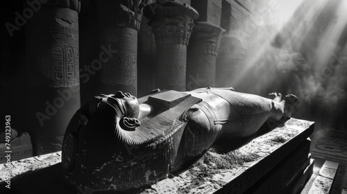 Touthankamon sarcophage in a chiaroscuro atmosphere, generated with AI photo