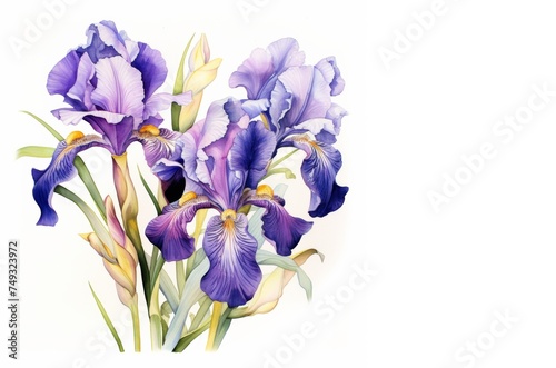 purple iris flowers watercolor illustration isolated on white