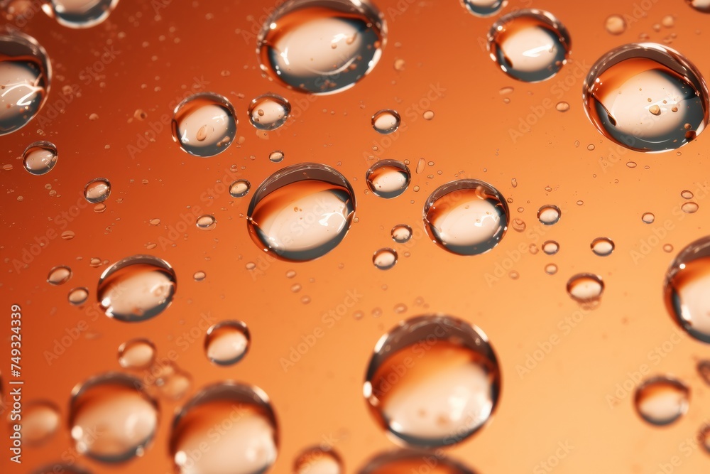 bubbles of oxygen in the water. Drops of liquid abstract orange background. bubbles of oxygen in the water. Drops of liquid abstract orange background.