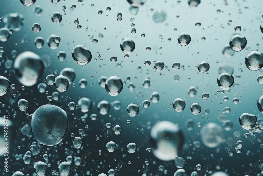bubbles of oxygen in the water. Drops of liquid abstract blue background. bubbles of oxygen in the water. Drops of liquid abstract blue background.