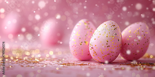 Shiny  Bright easter eggs and flowers on Shimmering background 