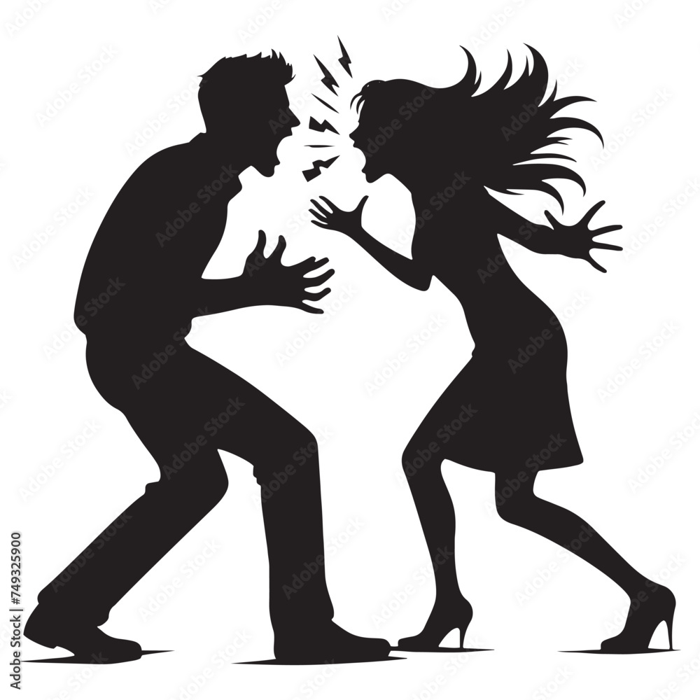 Tumultuous Couple Quarrelling Silhouette Set - Conjuring the Intense Dynamics with Couple Quarrelling Vector - Couple Fight Silhouette
