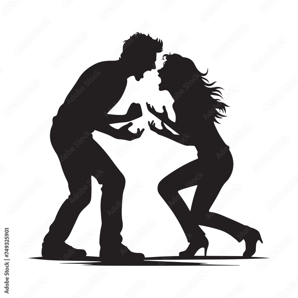Couple Quarrelling Silhouette Showcase - Unveiling the Emotional Turmoil through Couple Quarrelling Illustration - Silhouette of Fighting Couple
