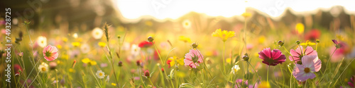 Lush meadow with flowers and sunlight