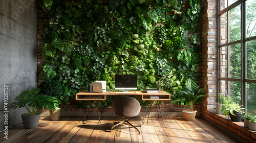 Industrial style of living room design with green wall Interior Design With A Vertical Garden A 3d Render Of A Lush Living Wall Background 
