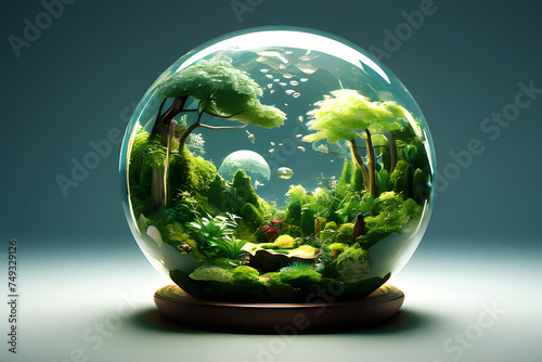 earth in a glass bowl  tree in the globe  glass globe ball with tree growing and green nature background  renewable energy concept earth day or environment protection  generative ai