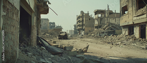 Post-apocalyptic urbanscape showing the ravages of war. photo