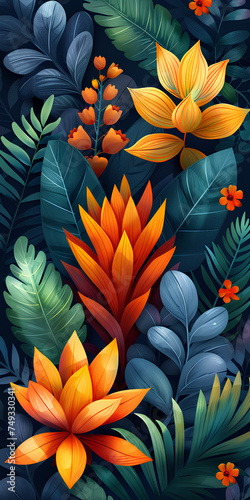 vertical poster of tropical plants © Hamsyfr