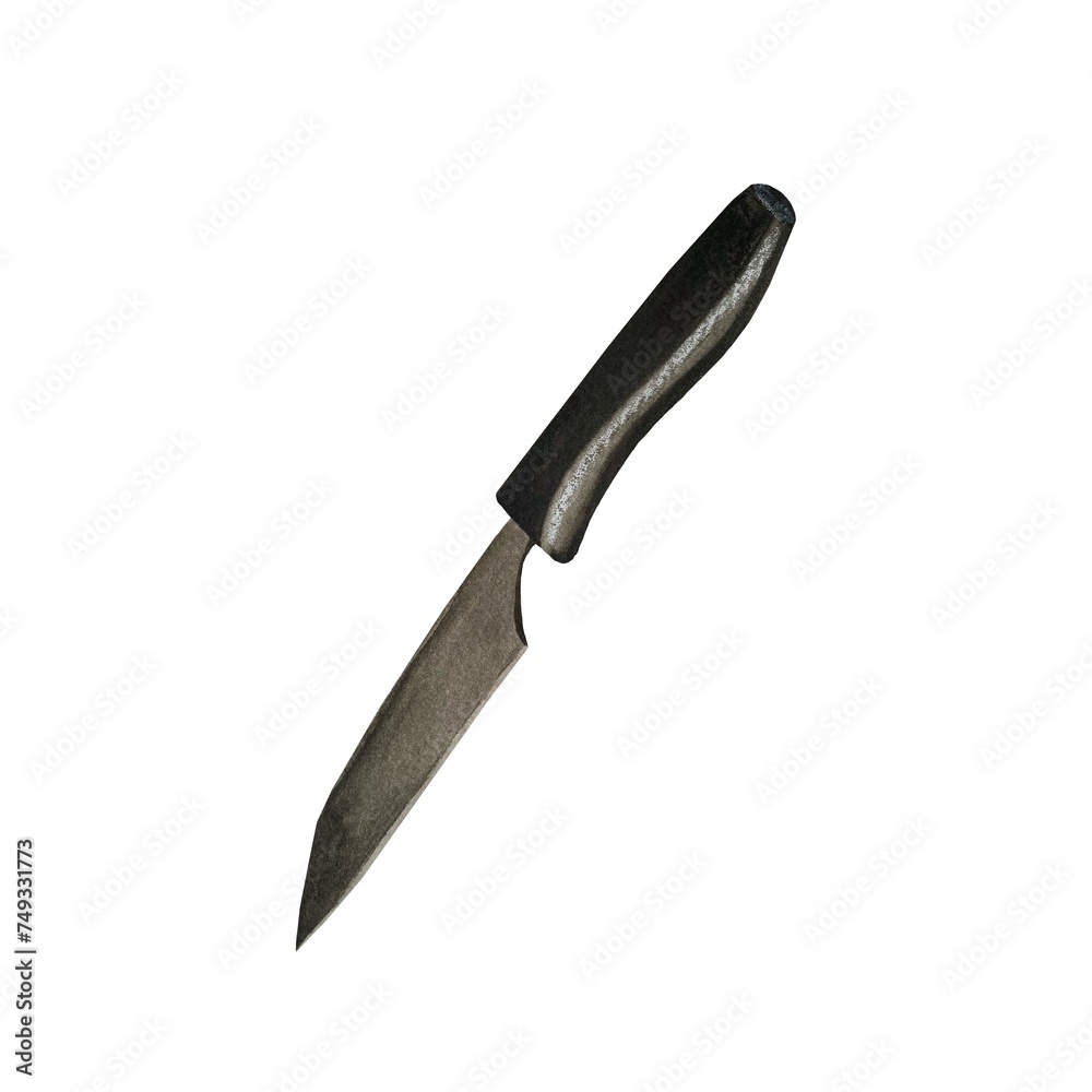 Fototapeta premium Knife potato black kitchen tool watercolor sketch