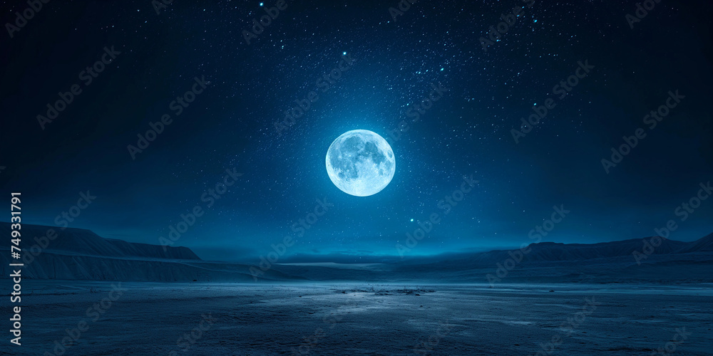 A tranquil moonlit night with minimalistic starry sky