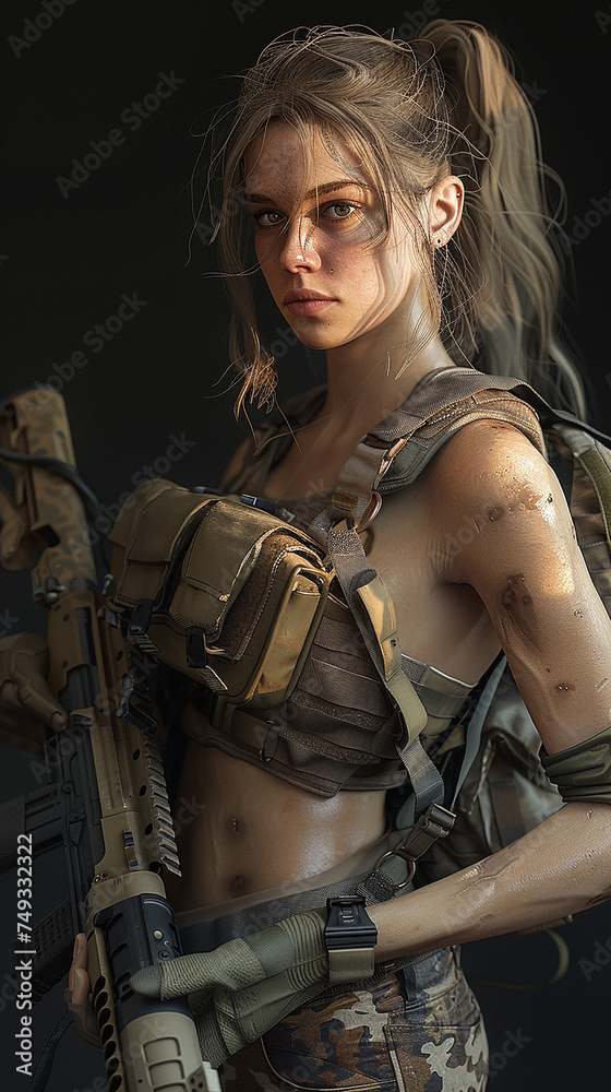 beldade sexy soldada com arma nas mãos beldade sexy soldada com arma nas mãos
