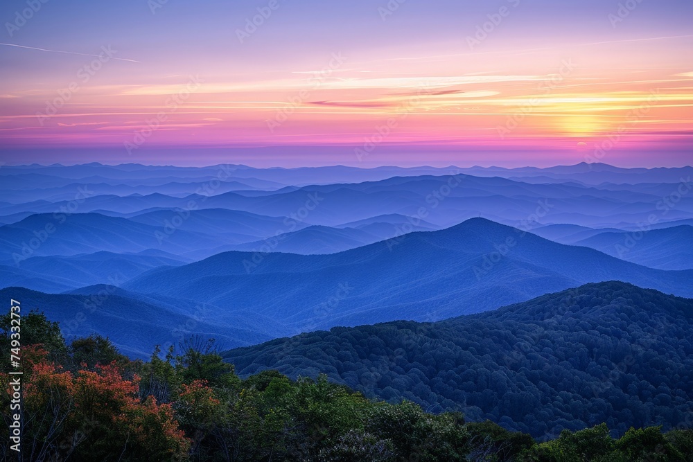 Majestic mountain peak range in the colours of sunrise
