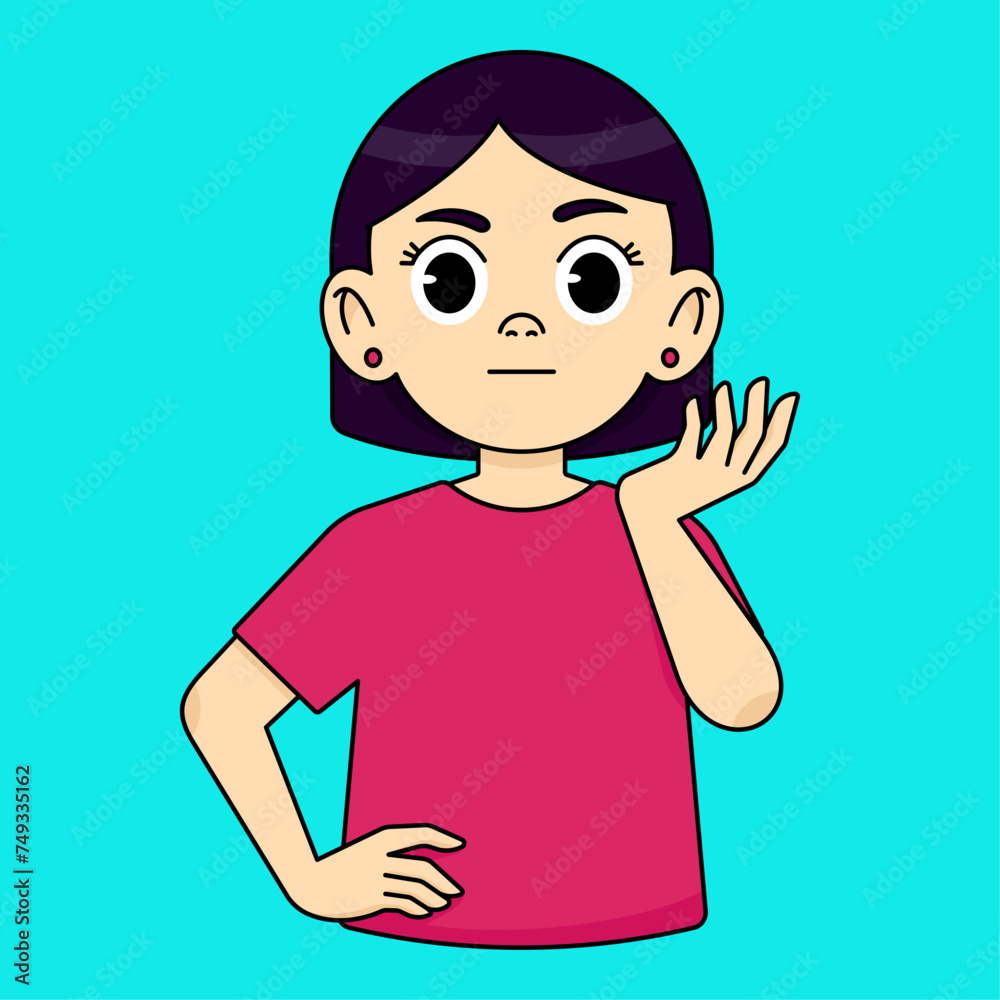 The girl cannot understand something strange, raises her hand