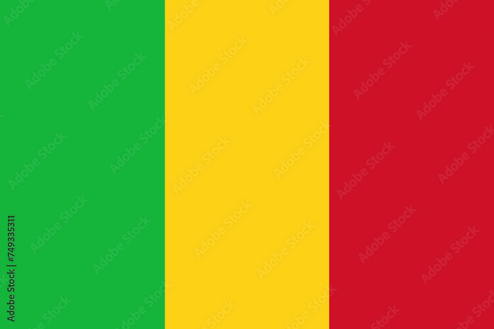 Fototapeta premium Close-up of green, yellow and red tricolor national flag of African country of Mali. Illustration made February 18th, 2024, Zurich, Switzerland.
