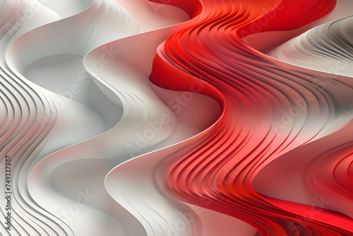 Abstract 3D background in the form of matte stripes and waves, texture 3D background of red and white waves