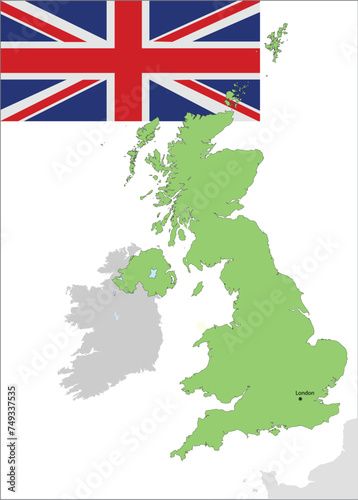 United Kingdom flag and map. vector illustration