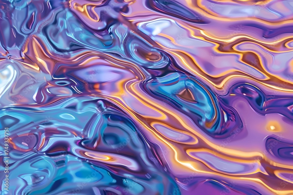 Obraz premium Modern Cover. Liquid metallic template holographic shimmering in brilliant colors futuristic sci-fi, background, brochure, print wavy design, atlas