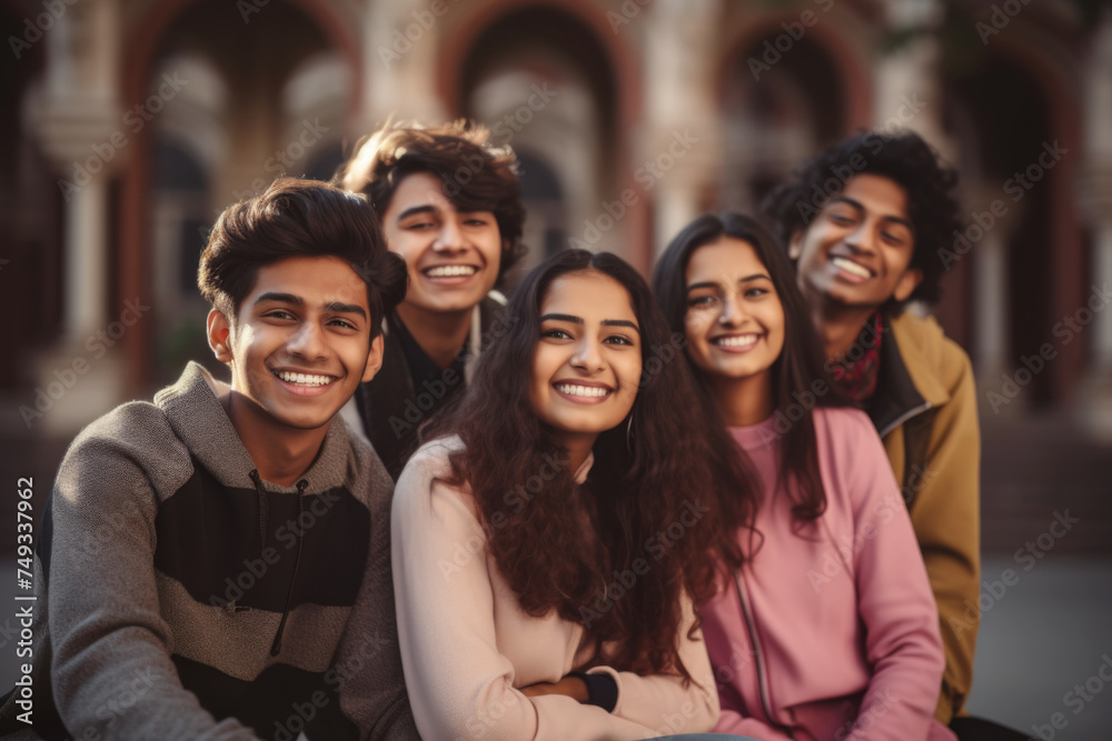 A group of young Indian students in the campus