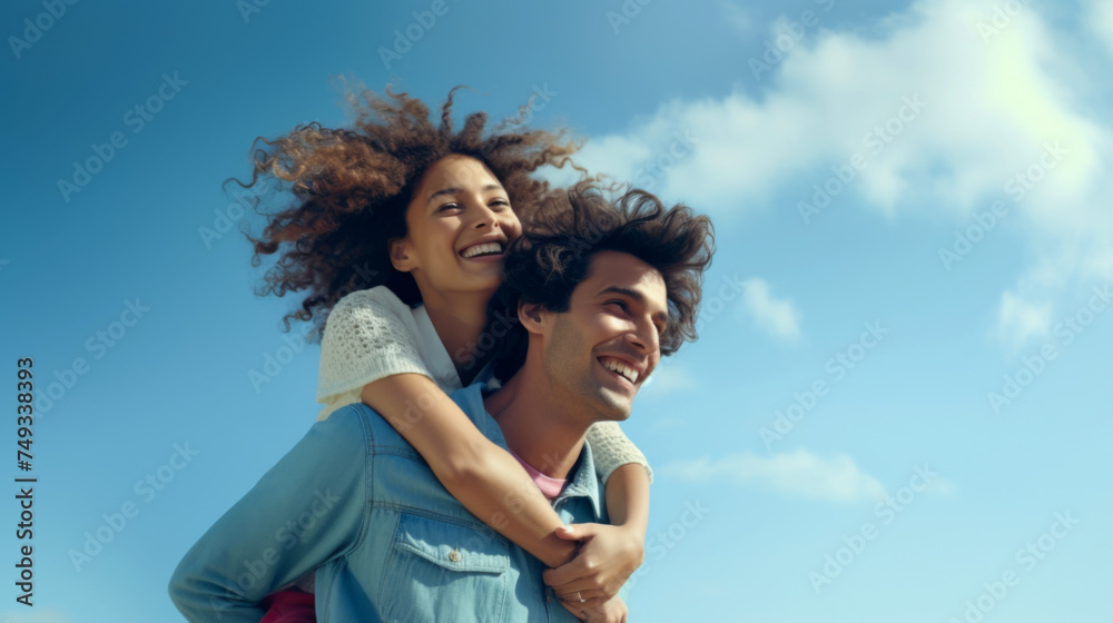 Happy loving young couple in a playful mood having fun in the outdoor