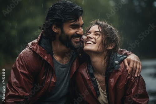 Romantic Indian ethnic couple having fun on a rainy day