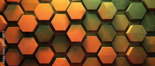 Illustration of abstract Orange, Brown And Green Giant Hexagon Horizontal background.