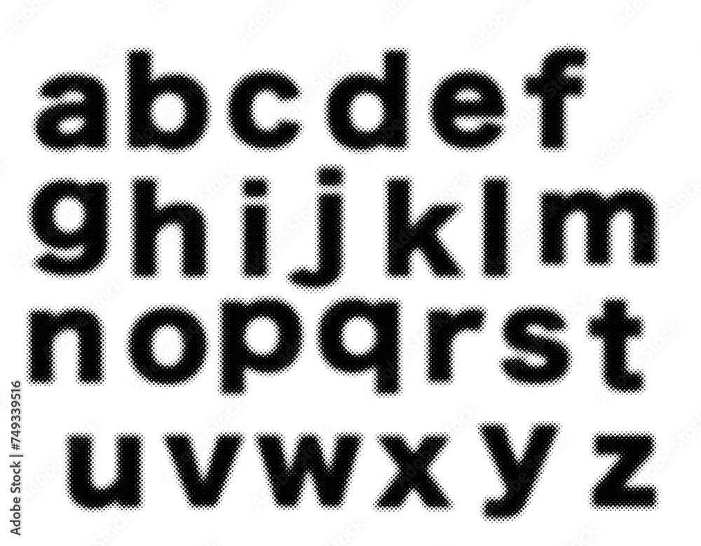 ハーフトーンのアルファベットのセット　小文字　2　黒