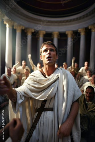 Brutus planning the assasination of Gaius Julius Caesar in the Roman senate