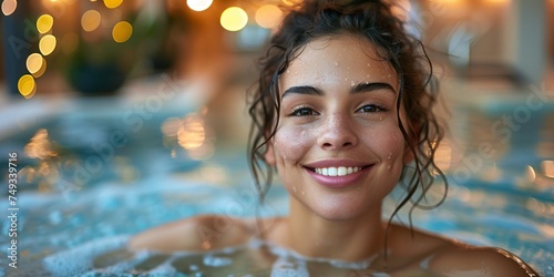 Woman in the pool in a spa beauty salon, relaxation, rest and wellness, portrait of a girl in a health complex