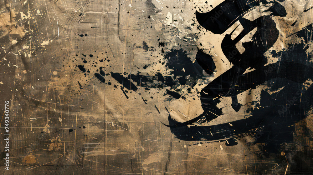 Fototapeta premium Abstract vintage Japanese golden background with black paint splashes
