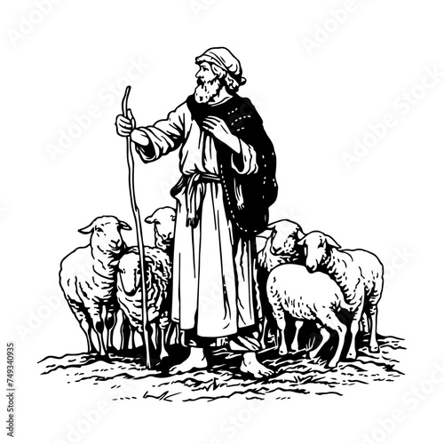 Shepherd with Sheep Christmas Nativity vintage vector