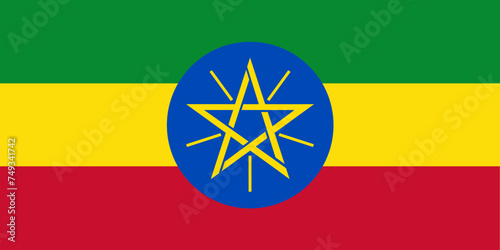 Close-up of green, yellow, red and blue national flag of African country of Ethiopia. Illustration made February 9th, 2024, Zurich, Switzerland.