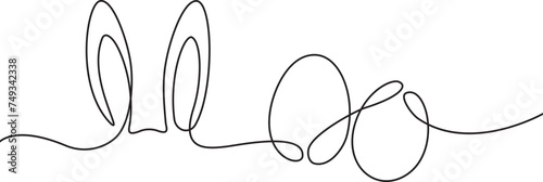 Easter bunny`s ears with easter eggs drawing in line art style, isolated vector illustration, easter design element