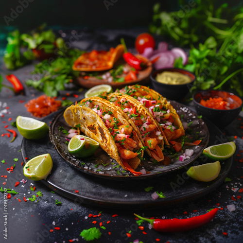 crispy tacos stuffed with seafood or meat. Mexican cuisine
