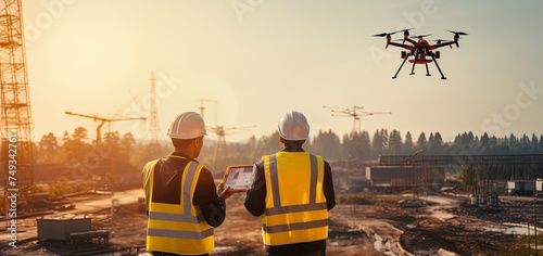 Construction Worker Operating Drone on Site © Lee John