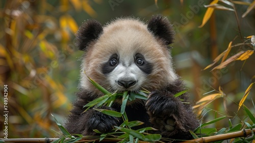 Panda enjoying bamboo breakfast in Chengdu
