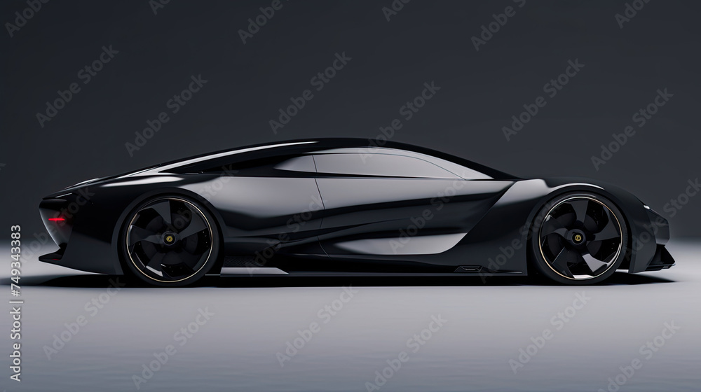 luxury black futuristic sports car model from the side view on a minimalist gray background luxury black futuristic sports car model from the side view on a minimalist gray background