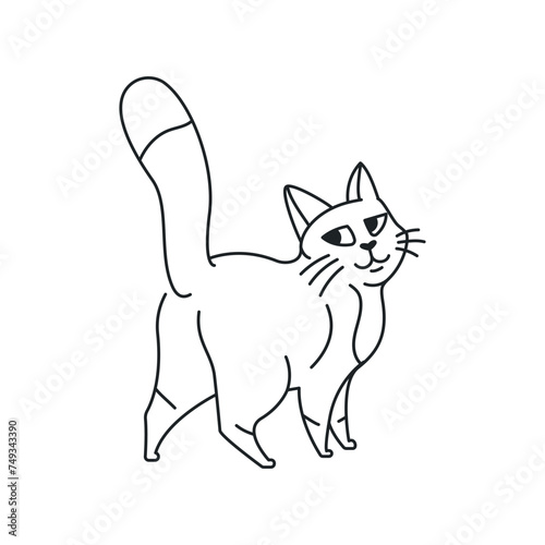 The cat is standing color element. Cartoon cute animal.