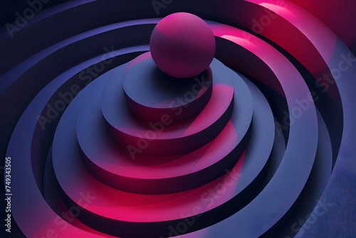 abstract 3d wallpaper in dark purple neon tones with a dark pink ball, abstract multi-level 3d background