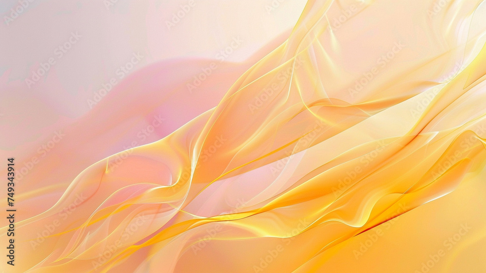 Abstract wavy silky mesh illustration. Yellow peach gradient smooth texture background.
