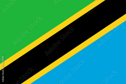 Close-up of green, yellow, blue and black national flag of African country of Tanzania. Illustration made February 10th, 2024, Zurich, Switzerland.