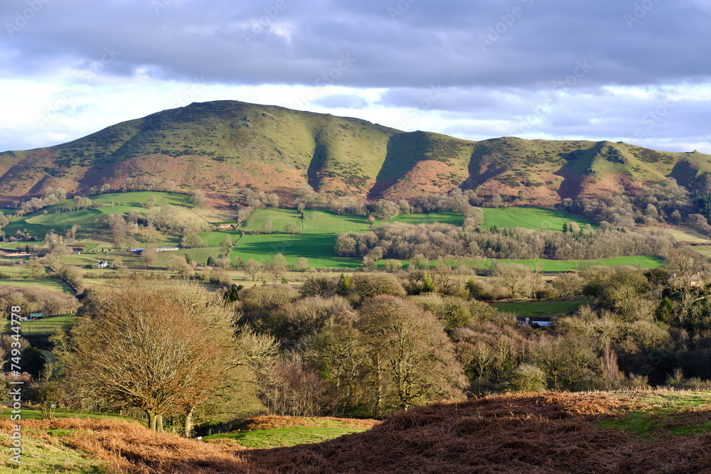 scenic view of the Shropshire Hills in the UK, featuring Caer Caradoc