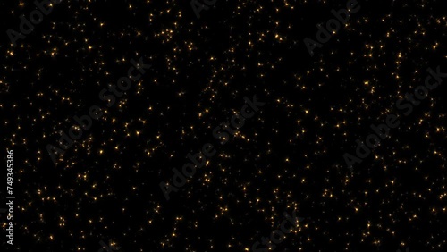 4K 3D seamless loop of shine gold stars animation on black background. Graphic motion overlay effect loop with galaxy sky twinkling light in the space animation. Galaxy space exploration and rotation photo