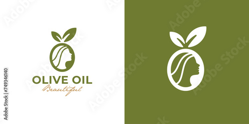 Creative Beauty Olive Oil Logo. Woman Face and Olives with Minimalist Style. Skin Health Logo Icon Symbol Vector Design Template.