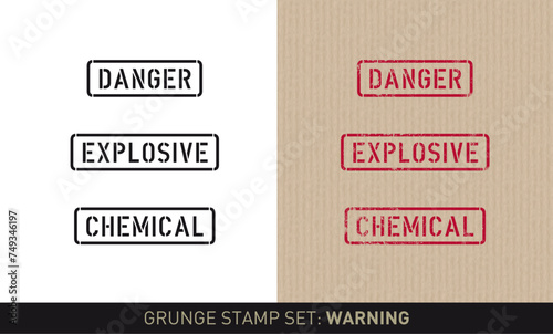 Stencil stamp set warning: Danger, Explosive and chemical (plain and grunge versions)
