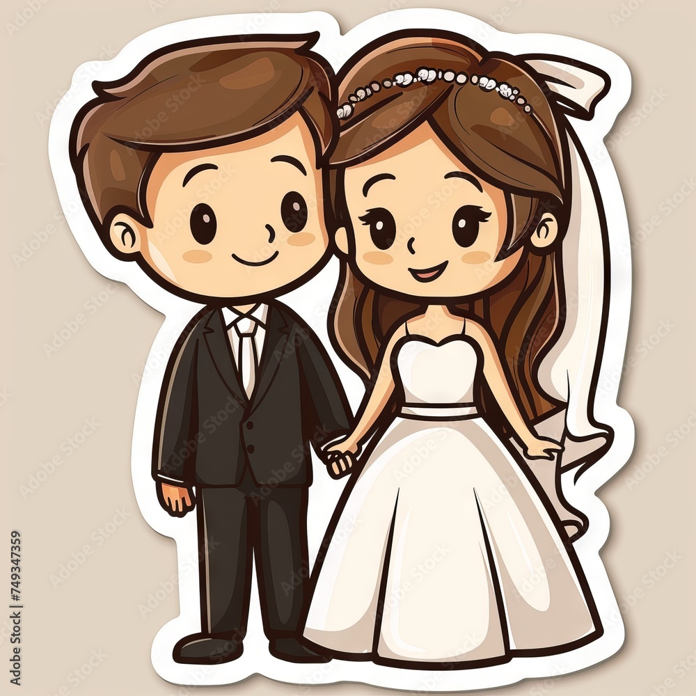 cute little wedding couples with greeting text sticker cute little wedding couples with greeting text sticker